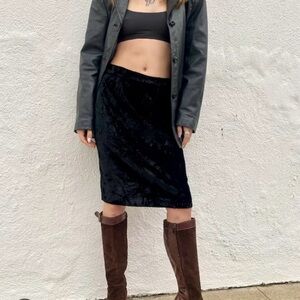 New Wet Seal Black Crushed Velvet Stretchy Pencil Midi Skirt M